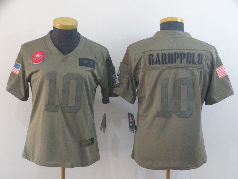 Women's NFL San Francisco 49ers #10 Jimmy Garoppolo 2019 Camo Salute To Service Stitched Jersey(Run Small)